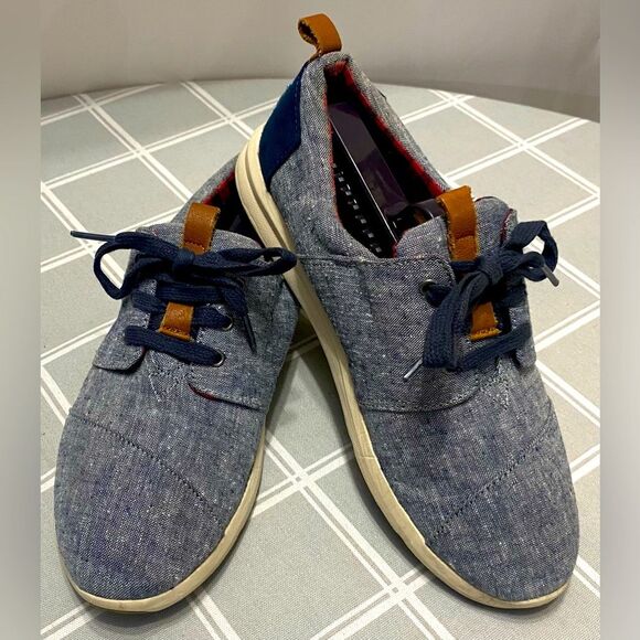 Toms Womens Sz 8 Chambray Del Rey Navy Lace Up Shoes Leather Type Accents - Picture 2 of 10